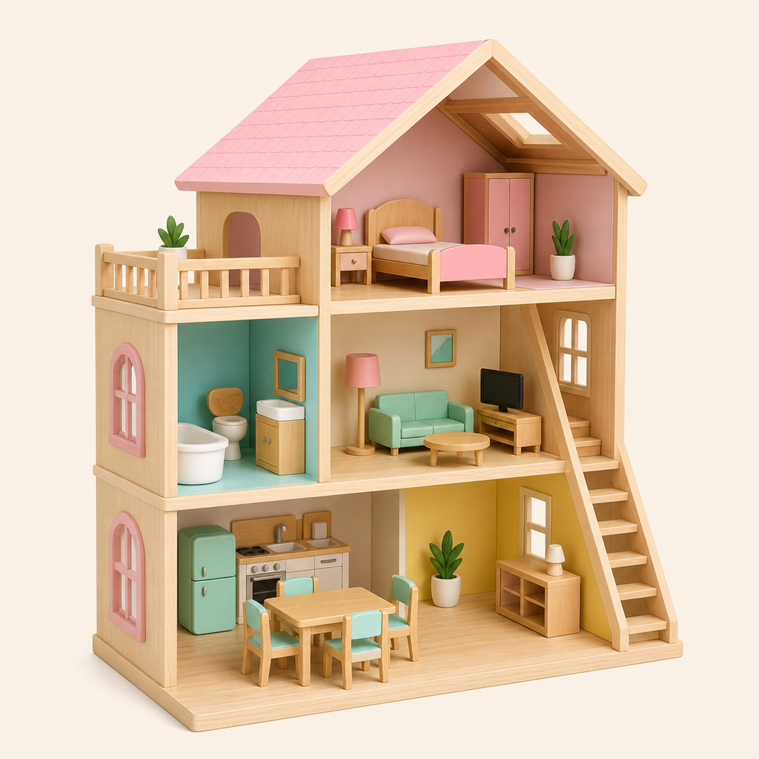 Wooden Dollhouse for Kids clean product image