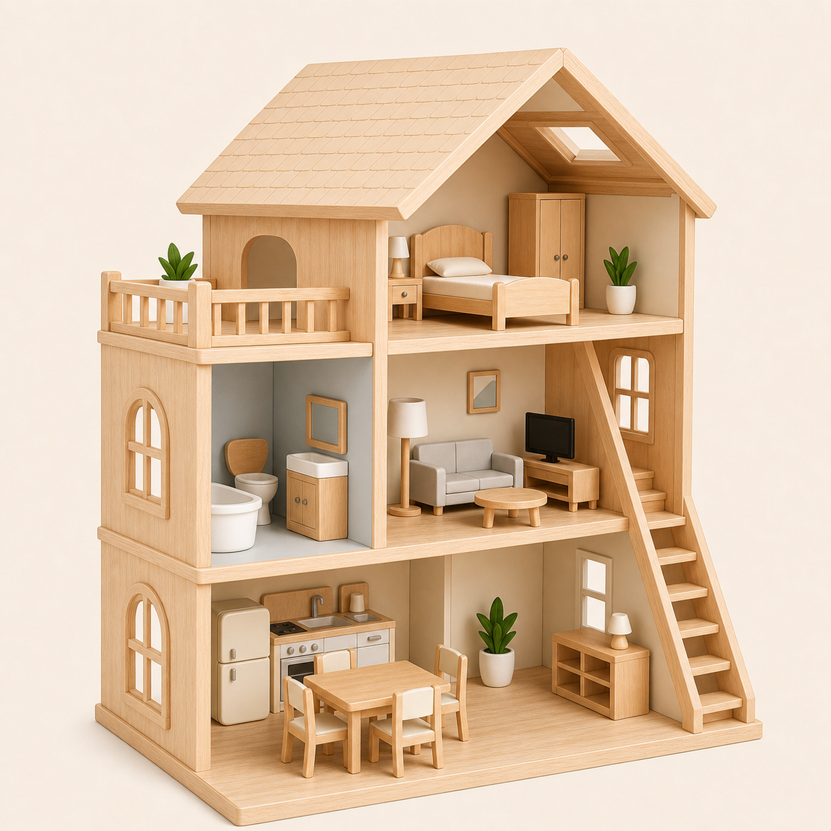 Wooden Dollhouse for Kids Natural variant image