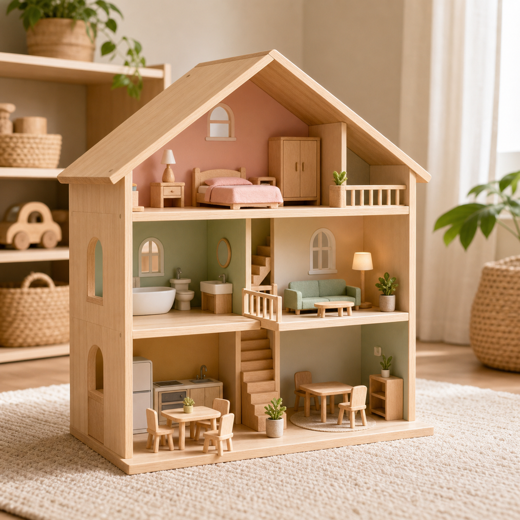 Wooden Dollhouse for Kids lifestyle scene image