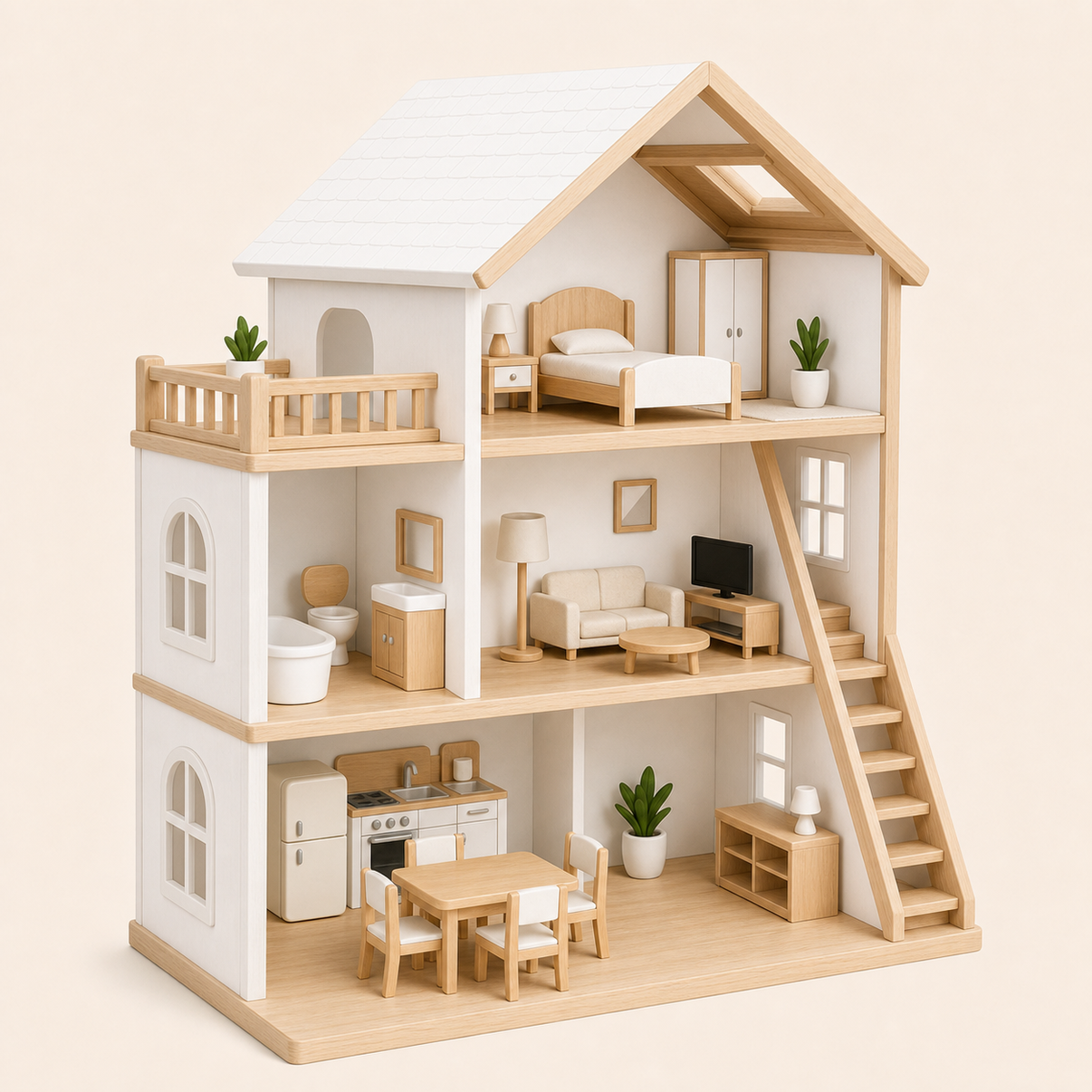 Wooden Dollhouse for Kids White variant image
