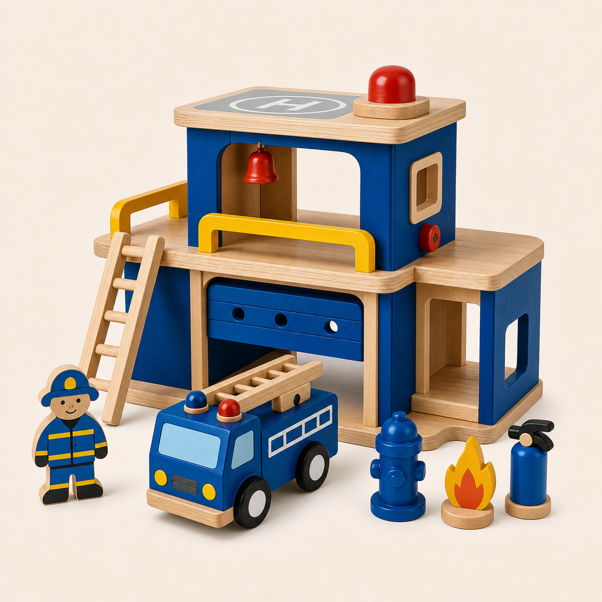Wooden Fire Station Playset Blue variant image