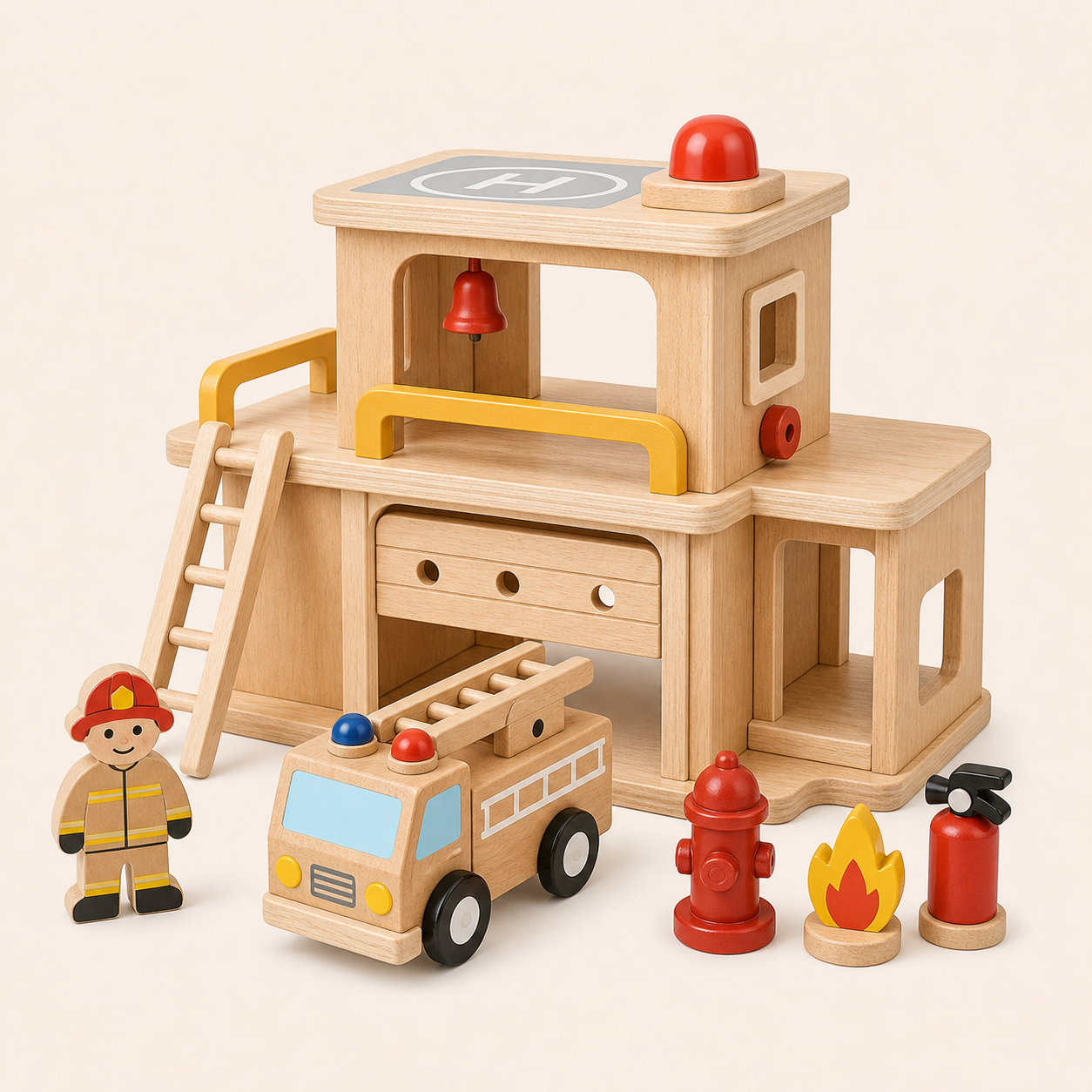 Wooden Fire Station Playset Natural variant image
