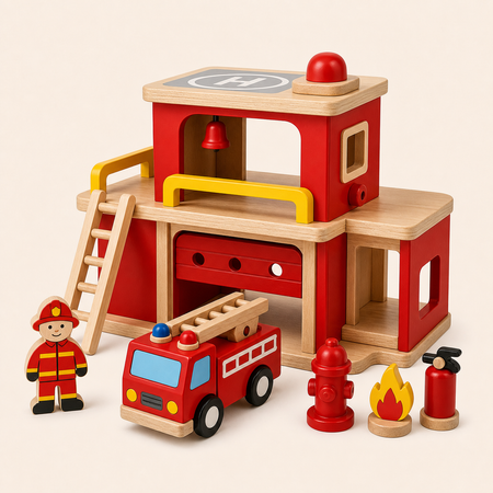 Wooden Fire Station Playset Red variant image