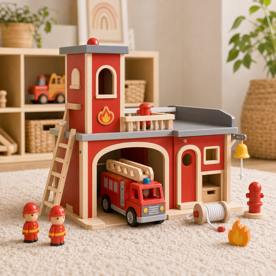 Wooden Fire Station Playset lifestyle scene image